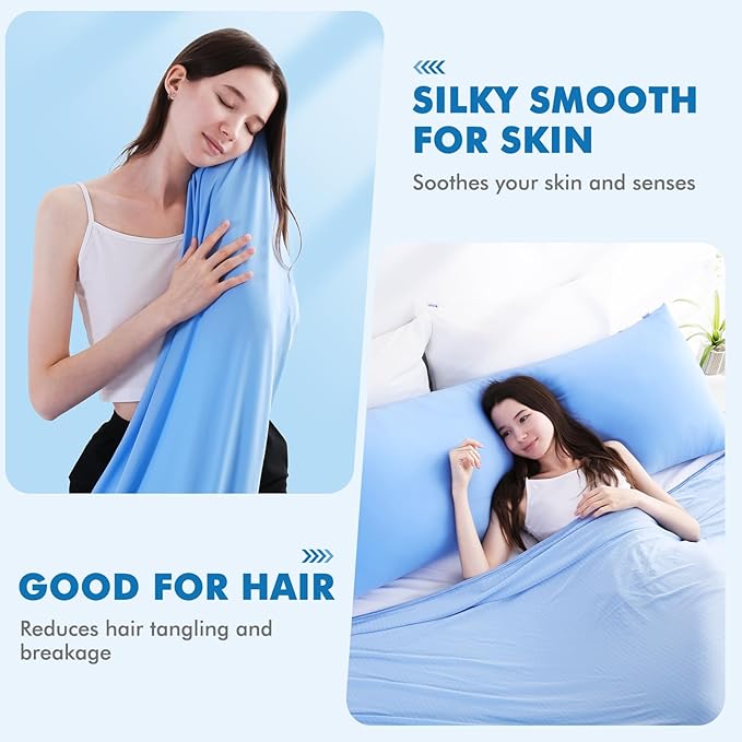 Avolare Cooling Pillow Cases, Arc-Chill Q-Max>0.5 Body Pillowcases for Hair Skin and Hot Sleepers, Soft Silky 20" x 54" Summer Long Pillow Cover with Zipper 1 Pack - Blue