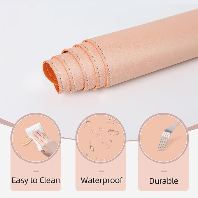 Makeup Mat for Vanity to Protect Desk Top 23.6 x 11.8 in, Dual-Sided Makeup Mat, Easy to Clean Desk Pad - Waterproof and Oilproof Vanity Accessories (Apricot and Orange)