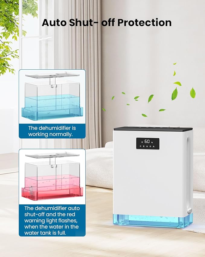 BIZEWO Dehumidifier for Home, (980 sq.ft) Queit Dehumidifiers for Bathroom, Basement, RV with 101 oz Water Tank, 2 Modes, Auto Defrost, Auto Shut Off, Timers, 7 Colors Ambient Light