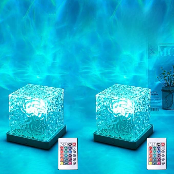 Ocean Wave Projector Light, 16 Color RGB Shower Lamp with Remote, 3D Water Ripple Night Light for Kids Room, Meditation, Yoga, Home Decor(2 Pcs)
