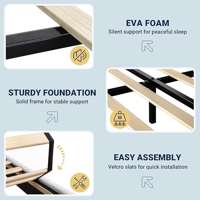 Allewie Full Bed Frame, Upholstered Platform Bed, Adjustable Vertical Channel Tufted Headboard, Corduroy Fabric, Modern Low Profile, Wooden Slats, No Box Spring Needed, Easy Assembly, Light Grey