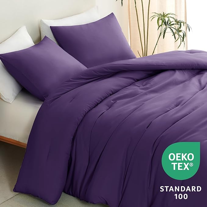 CozyLux Twin Comforter Set Purple, 2 Pieces Twin Extra Long Solid Breathable Bedding Sets for College Dorm, Twin XL Luxury Soft Bed Set with Down Alternative Comforter and 1 Pillowcase All Seasons