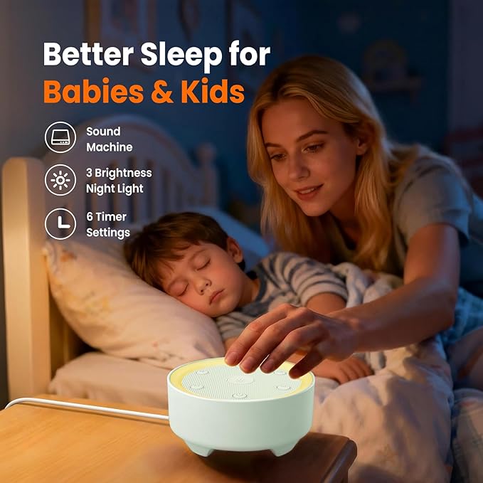 Kipcush Sleep Sound Machine - 21 High-Fidelity Non-Looping Sounds, Portable White Noise Machine for Baby, Kids & Adults, Dimmable Night Light, 6 Auto-Off Timers, USB Powered for Travel, Home & Office