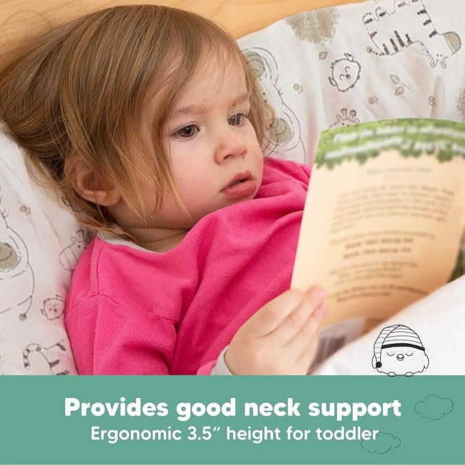 Toddler Pillow with Pillowcase - 13x18 My Little Dreamy Kids Travel Bed Pillows for Sleeping,Organic Cotton Small Pillowcase,Soft & Breathable,Machine Washable,Toddlers 2-5 years old(KeaSafari)