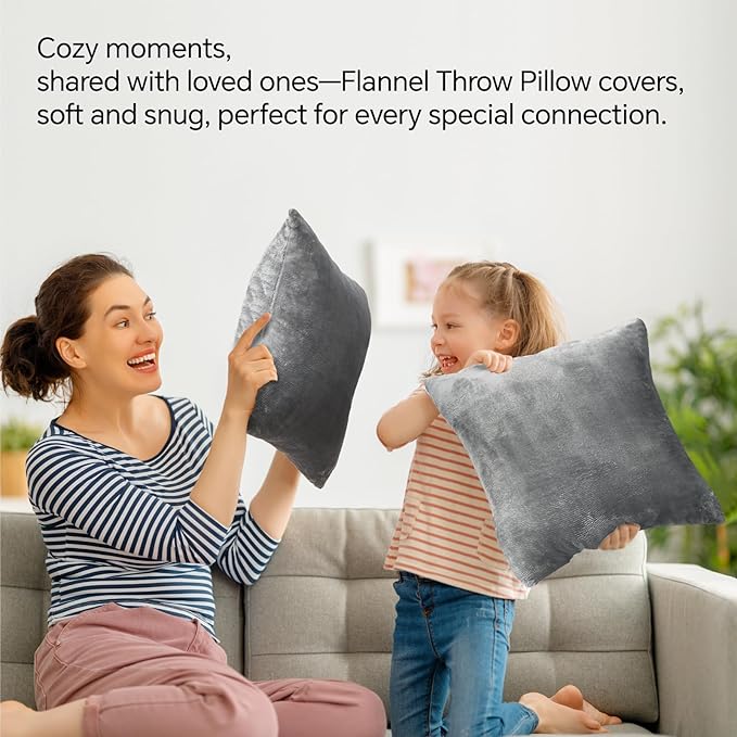 BEDELITE Velvet Pillow Covers 18x18 with Zipper, 2 Pack Super Soft Square Pillow Covers for Bedroom, Sofa, Couch,Luxury Cozy Fleece Pillowcases for All Seasons(18x18 Inches, Gray)