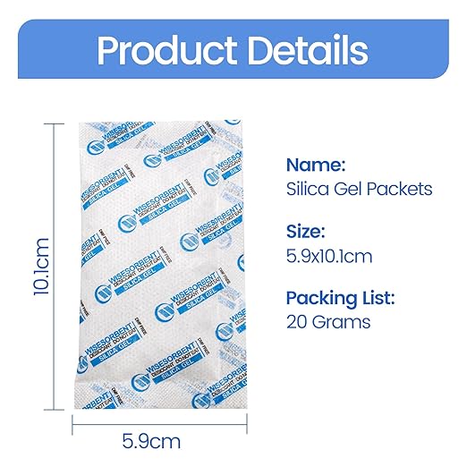 Wisesorb 30 Packs 20 Gram Silica Gel Packets, Dessicant Packs for Storage, Moisture Absorber Bag, Humidity Packs