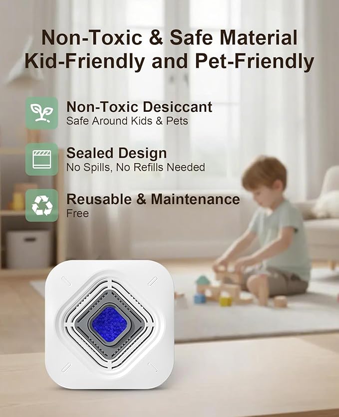 Dehumidifier for Bathroom with Color-Changing Beads, Rechargeable Small Dehumidifier for Closet, Portable Gun Safe Dehumidifier Ideal for Spaces up to 35 Sq.Ft Coverage, Quiet Operation