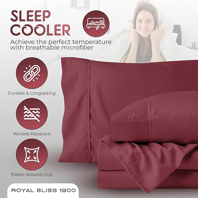 Split California King Sheets Sets - 5 Pcs Set - California King Split Sheet Sets for Adjustable Bed Split Cal King Sheets Sets for Adjustable Bed Cal King Split Sheets (Burgundy)