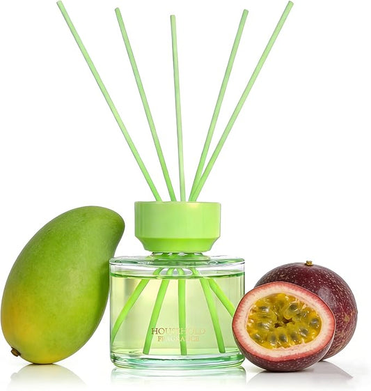 Reed Diffuser Set - 3.38 fl oz (100ml) Tropical Fruit Oil Diffusers | 5 Premium Reed Sticks | Home Fragrance Oil for Bathroom, Bedroom & Living Room | Aromatherapy Diffuser | Shelf Decor