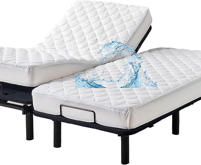 Waterproof Quilted Split California King Mattress Protector Pad for Adjustable Bed 2 Cali Twin XL 36x84 Soft Noiseless Fitted Mattress Cover Padded Topper with Enhanced Elastic Pocket White