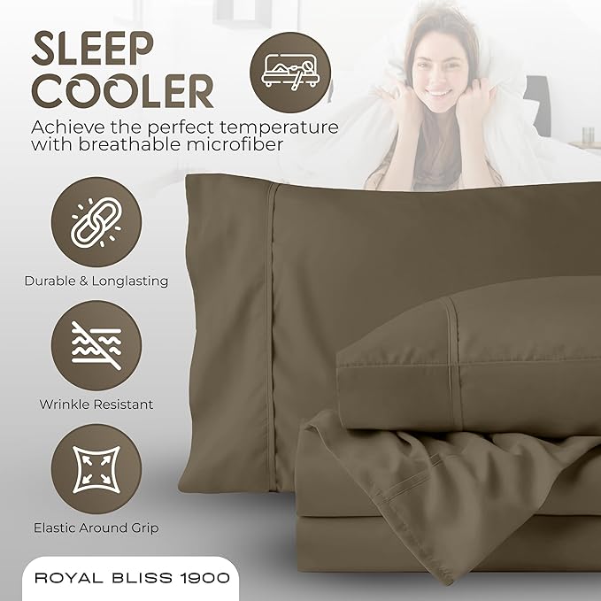 Split King Sheets Set with 2 Twin XL Fitted Sheet - 5 Piece Bedding - Wrinkle Free, Fade Resistant, Double Brushed Microfiber - Deep Pockets/Easy Fit (Taupe)