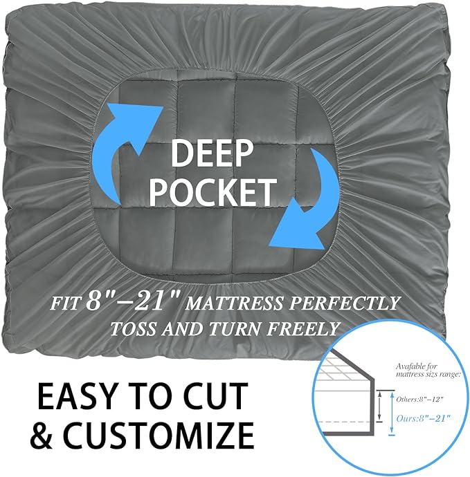 CYMULA Mattress Topper Queen Size - Extra Thick Cooling Mattress Pad Cover for Back Pain - Soft Mattress Protector Firm Bed Topper Pillow Top with 8-21 Inch Deep Pocket 3D Snow Down Alternative Fill