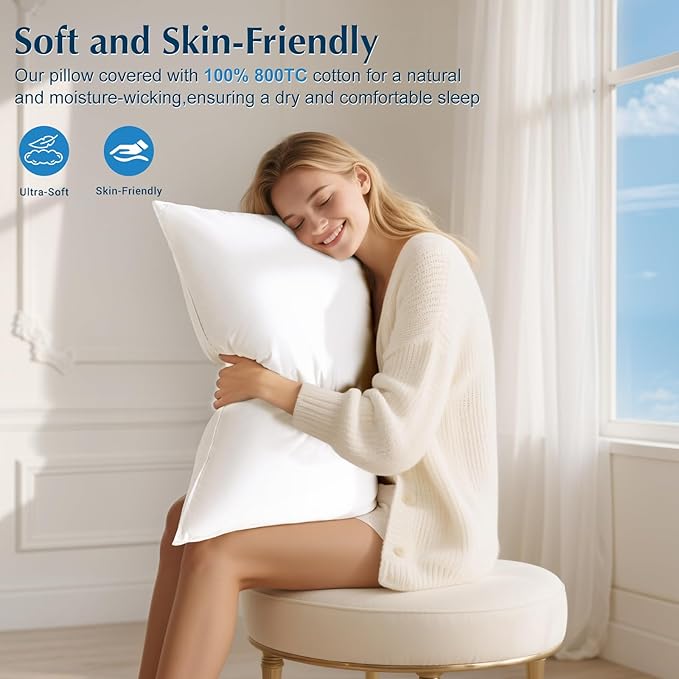LIANLAM Luxury Goose Feather Down Pillows Standard Size Set of 2, 3-Chamber 5 Star Hotel Pillow for Deep Sleep, Soft Bed Pillows for Neck Pain Relief, Perfect for Side, Back Sleepers (2 Pack,20"x26")