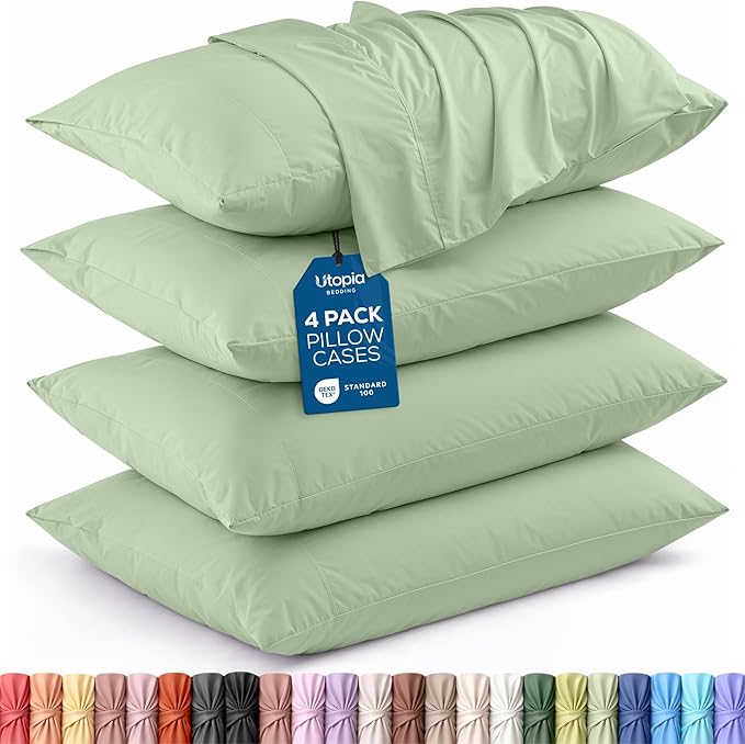 Utopia Bedding Queen Pillow Cases - Pack of 4 - Envelope Closure - Soft Brushed Microfiber Fabric - Shrinkage and Fade Resistant Pillow Covers Queen Size 20 X 30 Inches (Queen, Sage)