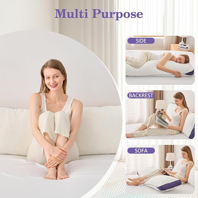 HOMELAB Adjustable Shredded Memory Foam Body Pillow Bundle with Gray Mulberry Silk Pillowcase, Cooling Long Pillow Full Support for Side Sleepers, Back, Hip & Leg Comfort, 1 Pack 20"x52"