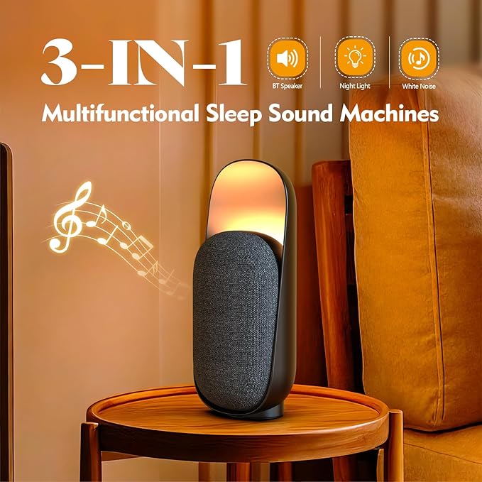 Sound Machine Night Light White Noise Machine with BT Speaker,6 Soothing Sounds,White Noise Sound Machine with Convenient Timer Options,for Baby Kids Adult Home Office Travel