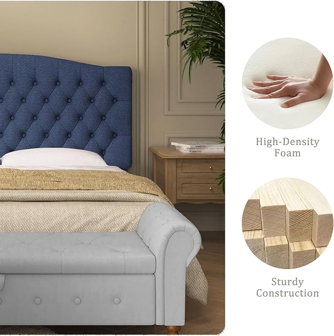 Furpopup Linen Upholstered Headboard Queen/Full Size Latest Model Wall Mount, Bed Frame Mount, Featuring High-Density Sponge Padding, Luxury Texture Easy Assembly Comfort and Style-Navy Blue