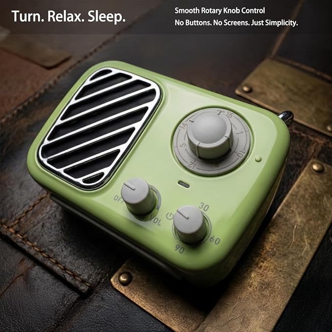 Portable White Noise Machine – Rechargeable, Vintage Knob Design, 16 Non-Looping Sounds for Baby & Adults, Travel Sound Machine with Timer & Memory (Sprout Green)