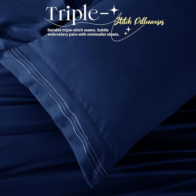 Manyshofu 4 Piece Split Head California King Sheets Sets for Adjustable Bed Sheet, Flex Head Split Top Cal King Sheets Navy Blue Sheet Set - 1800 Thread Count Bedding Set with Deep Pockets