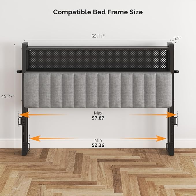 VINGLI Full Size Headboard Only, Adjustable Upholstered Headboard with 2 Tier Shelves and Pegboard with Charging Stations and LED Lights, Modern Bed Headboard with Storage for Bedroom Decor