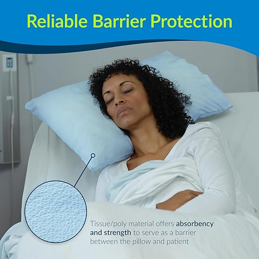 TIDI 919363 Disposable Pillowcases, Blue, 21” Wide x 30” Long (Pack of 100) ― Single-Use Pillowcases ― Tissue with Poly Back to Help Prevent Leak-Through ― Pebble Embossed ― Medical Supplies