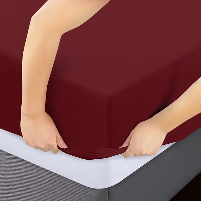 Utopia Bedding Twin XL Fitted Sheets - Bulk Pack of 2 Bottom Sheets - Soft Brushed Microfiber - Deep Pockets - Shrinkage & Fade Resistant - Easy Care (Twin XL, Burgundy)