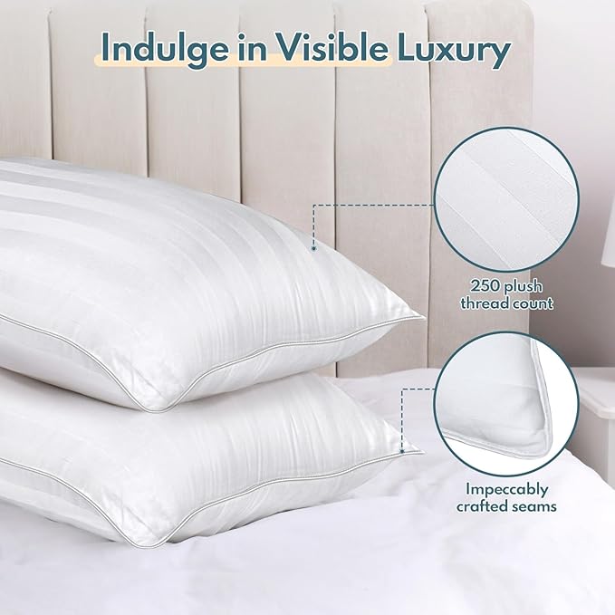 Queen Size Bed Pillows Set of 2 - Breathable Down Alternative Premium Pillows for Side, Back, and Stomach Sleepers Fluffy Hotel Quality Soft Microfiber Fill Skin-Friendly