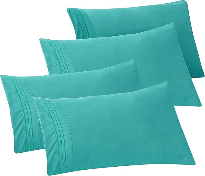 Elegant Comfort 4-PACK Solid Pillowcases 1500 Premium Hotel Quality Microfiber - Smooth Weave, Wrinkle and Stain Resistant, Easy Slip-On, 4-Piece Set, Standard/Queen Pillowcase, Turquoise