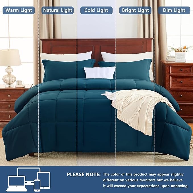 CozyLux Oversized Queen Comforter Set, 270GSM Lyons Blue Bedding Sets for All Seasons, 3 Pieces 98x98 Bed Set with 1 Down Alternative Comforter and 2 Pillow Shams, Soft, Lightweight, Breathable