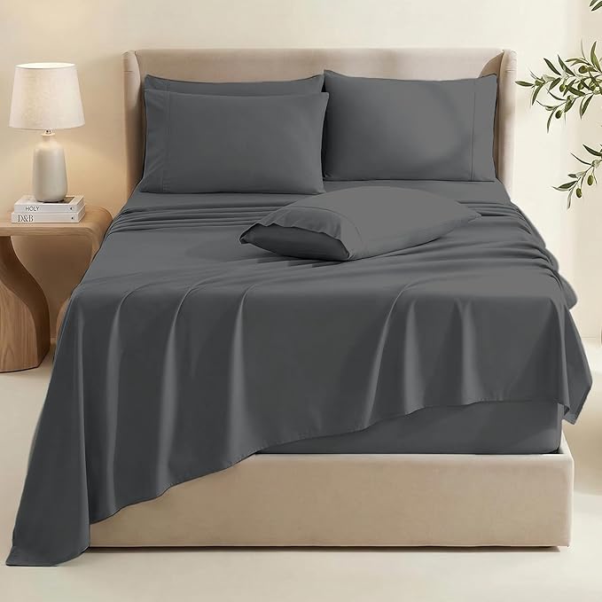 Hearth & Harbor Extra Deep Pocket Sheets - Fits Mattress 18-24 Inches Deep - Extra Deep Pocket Twin XL Sheets Sets - 4 Piece Twin XL Size - Gray