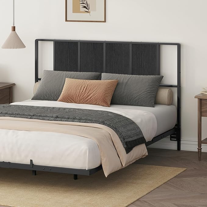 MAHANCRIS Queen Size Headboard Only, Metal Headboard with Adapters, Minimalist Industrial Style for Queen Size Beds, Black