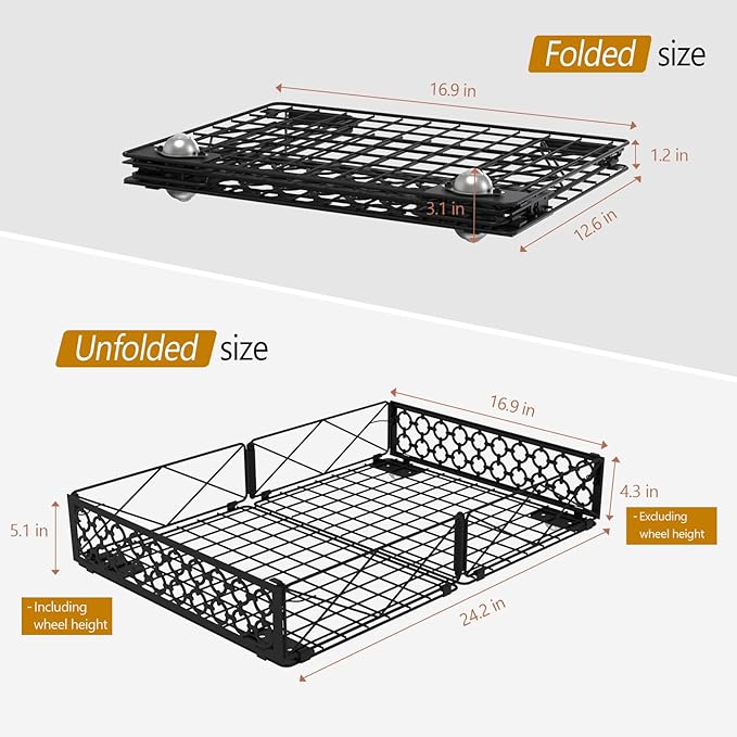 NADAMOO Under Bed Storage with Wheels, 1 Pack Rolling Under Bed Storage Containers, Foldable Metal Under the Bed Organizer Bins for Bedroom Clothes Shoes Blankets