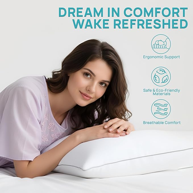 Luxury Hotel Collection Bed Pillows Standard/Queen Size Set of 2 - Original Soft Down Alternative Pillow for Sleeping - Soft Support for Back, Stomach or Side Sleepers - Breathable & Cooling Effect