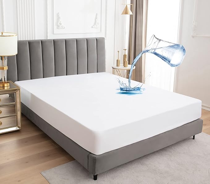 Sufdari King Size Mattress Protector,Waterproof Mattress Cover,18" Deep Pocket Mattress Protector,Dust Proof Bed Protector for Dogs/Cats/Pets/Kids-White,King