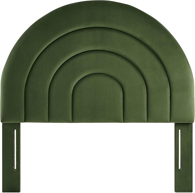 Modway Solana Soft Arch Shaped Round Twin Headboard in Moss Green – Upholstered Headboard – Stain-Resistant Performance Velvet Headboard for Twin Beds