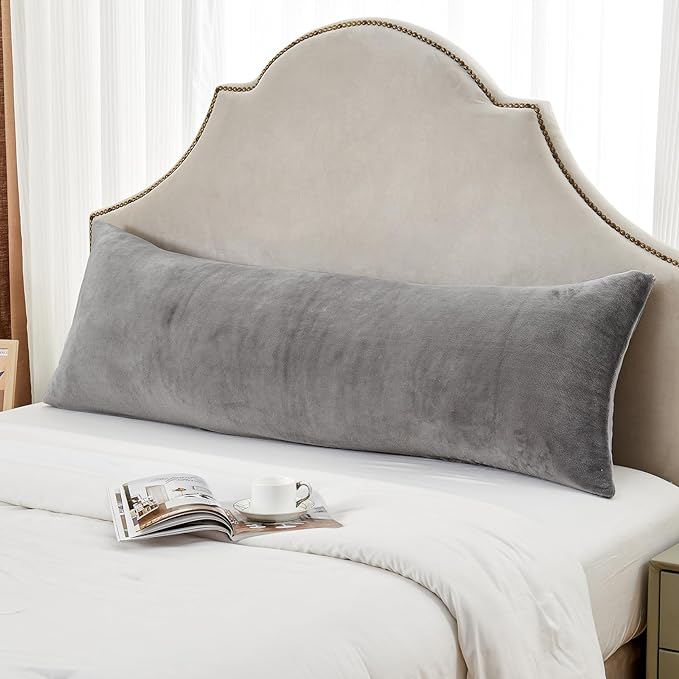SOCHOW Body Pillow Cover 21x54 Inches, Super Soft and Cozy Fleece Long Body Pillowcase with Zipper Closure,1 Pack, Grey
