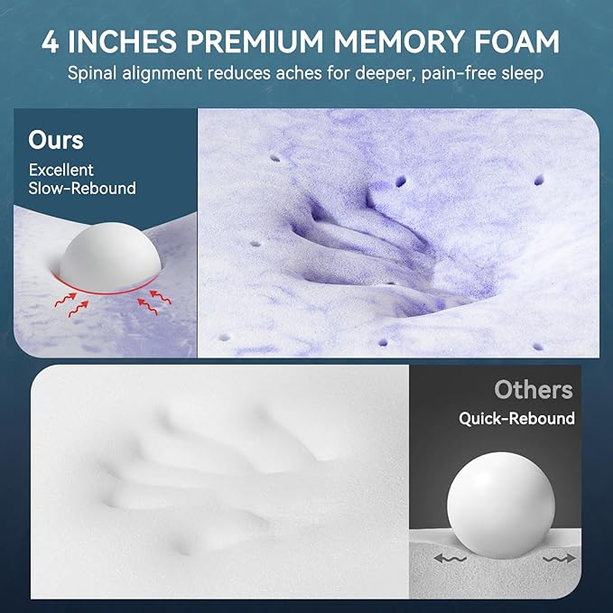 ELEMUSE 4 Inch Gel Memory Foam Mattress Topper Twin XL Size Pressure-Relieving Mattress Topper for Back Pain,Non-Slip Design with Removable & Washable Cover, CertiPUR-US