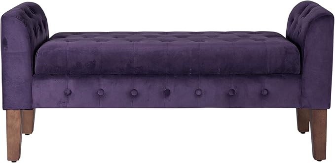 HomePop Velvet Tufted Storage Bench Settee with Hinged Lid, Purple 50" x 18" x 23"