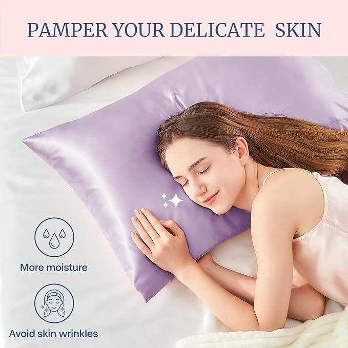 BEDELITE Satin Pillowcase for Hair and Skin, Super Soft and Cooling Similar to Silk Pillow Cases 2 Pack with Envelope Closure, Gift for Women Men(20"x30" Queen Size, Lavender)