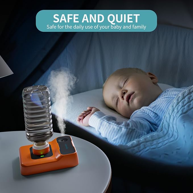 Travel Humidifier, Portable Humidifier for Plants, Bedroom, Office, Hotel or Car, 5000mAh Battery Operated Mini Cool Mist Humidifiers, Quiet 23dB, Auto-off, Night Light & BPA-Free, Orange-Red