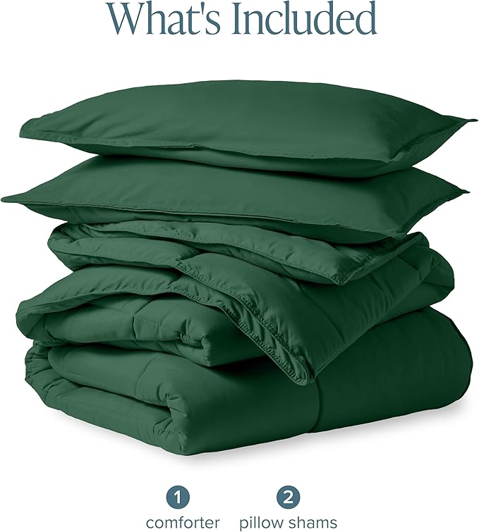 Bare Home Comforter Set - King/California King Size - Ultra-Soft - Goose Down Alternative - Premium 1800 Series - All Season Warmth (King/Cal King, Forest Green)