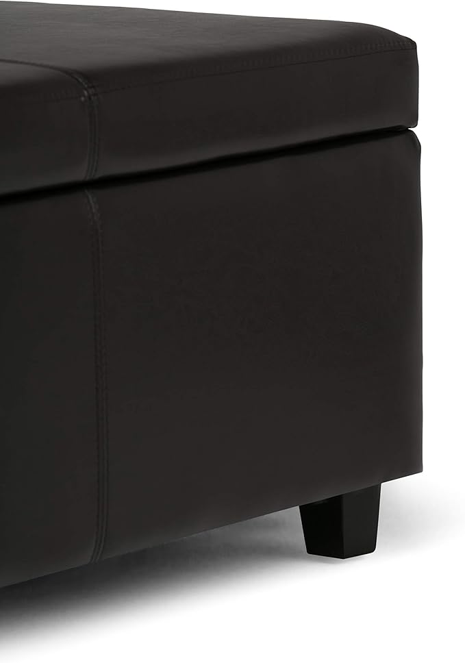 SIMPLIHOME Avalon Storage Ottoman Bench - 48" Wide x 16" High Upholstered Vegan Leather Rectangular Lift-Top Ottoman in Tanners Brown, Contemporary Storage Bench for Living Room with High-Density Foam