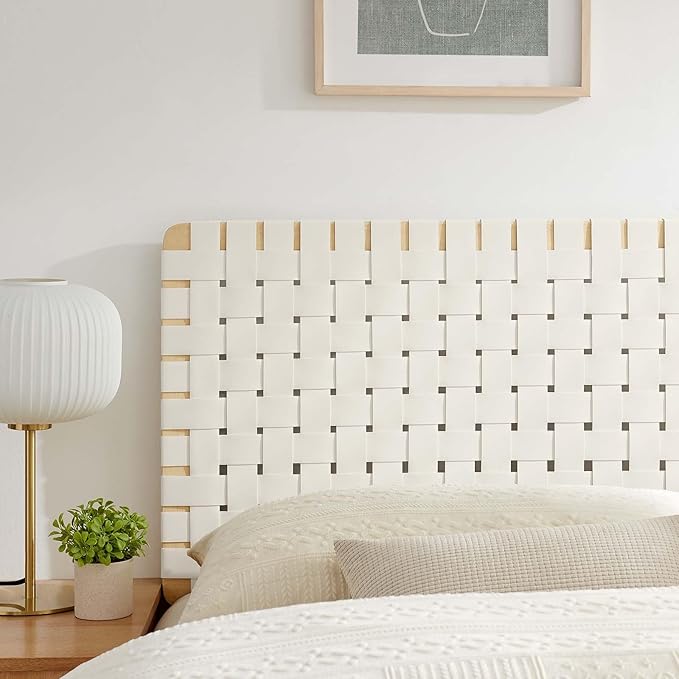 Modway Sparta Weave Queen Vegan Leather Headboard in Natural Beige