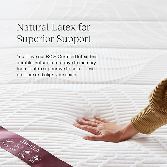 AWARA Natural Hybrid California King Mattress 10 Inch - Certified Natural Latex - Sustainable New Zealand Wool - Steel Springs - 365-Night Trial White