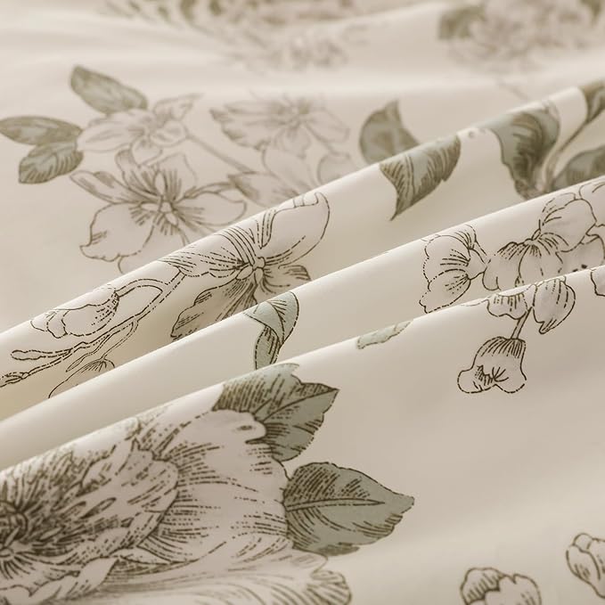 Duvet Cover Set Twin Size Floral Pattern 600 Thread Count Ultra Soft 100% Long Staple Cotton Duvet Cover Sets 3-PC, Breathable Duvet Cover with Zipper Closure & Corner Ties