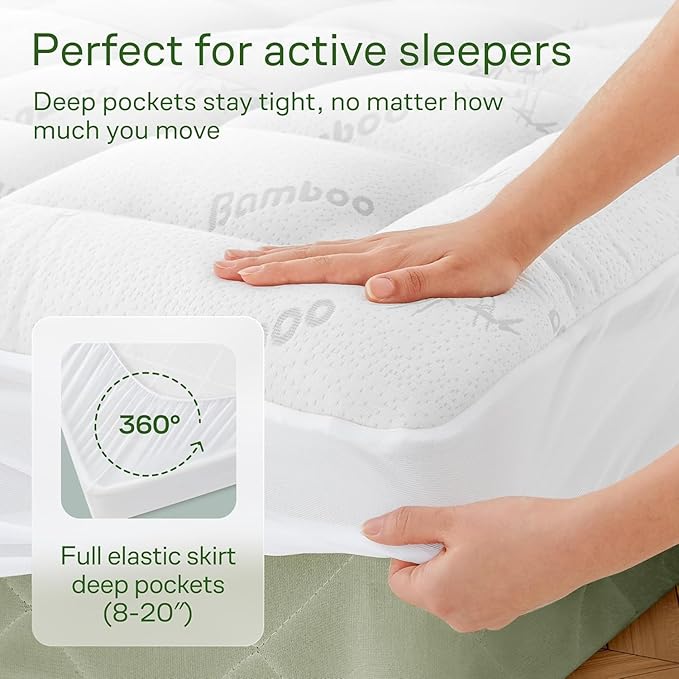 Niagara Sleep Solution Ultra Soft Twin Size Mattress Topper - Rayon Derived from Bamboo Pillow Top Mattress Pad for Back Pain Relief - Naturally Cooling for Hot Sleepers, White