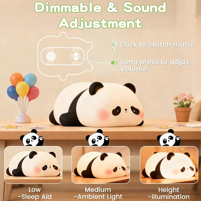 FAMIDUO Panda Night Light with White Noise, Sound Machine for Baby Toddler, Silicone Squishy Sleep Trainer, Dimmable Rechargeable Nursery Nightlight, Kids Sleep Aid,Room Decor, Cute Gifts for Girls
