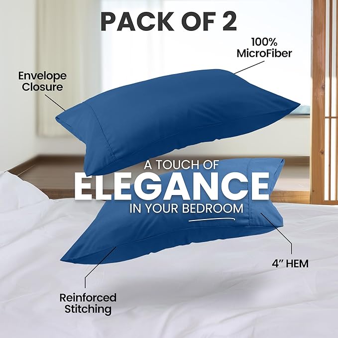 Utopia Bedding Queen Pillow Cases - 2 Pack - Envelope Closure - Soft Brushed Microfiber Fabric - Shrinkage and Fade Resistant Pillow Covers Queen Size 20 X 30 Inches (Queen, Dusk Blue)