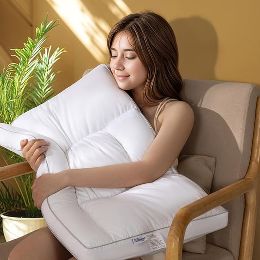 Goose Down Pillow Queen Size Set of 2, 1250+ Fill Power, 600 Thread Count Cotton Shell, for Side, Back(White,Queen(Pack of 1))