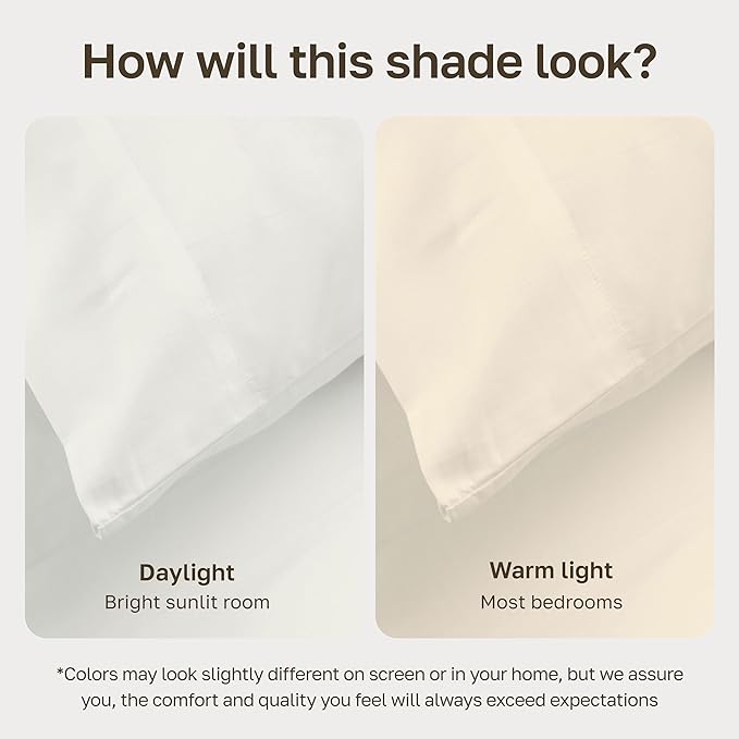 California Design Den Percale Pillow Cases King Size Set of 2-100% Egyptian Cotton, Crisp Percale Feel, Breathable & Soft Pillow Case Set - Ivory